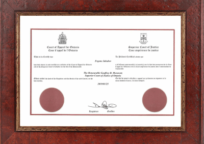 Court of Appeal for Ontario — Solicitor Enrollment Certificate